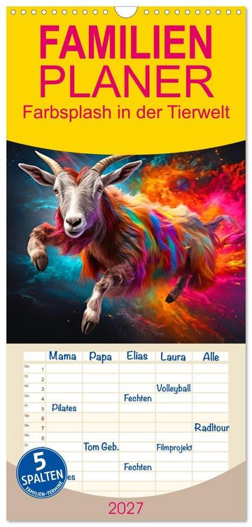 Produktbild: Familienplaner 2027 - Farbsplash in der Tierwelt mit 5 Spalten (Wandkalender, 21 x 45 cm) CALVENDO