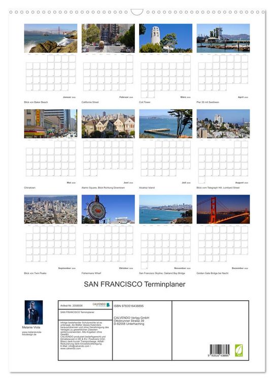 Produktbild: SAN FRANCISCO Terminplaner (Wandkalender 2026 DIN A2 hoch), CALVENDO Monatskalender