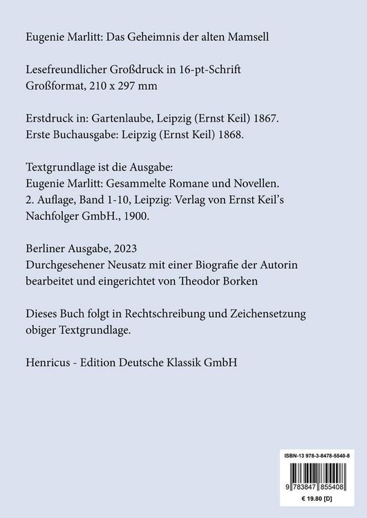 Produktbild: Das Geheimnis der alten Mamsell (Gro&szlig;druck)