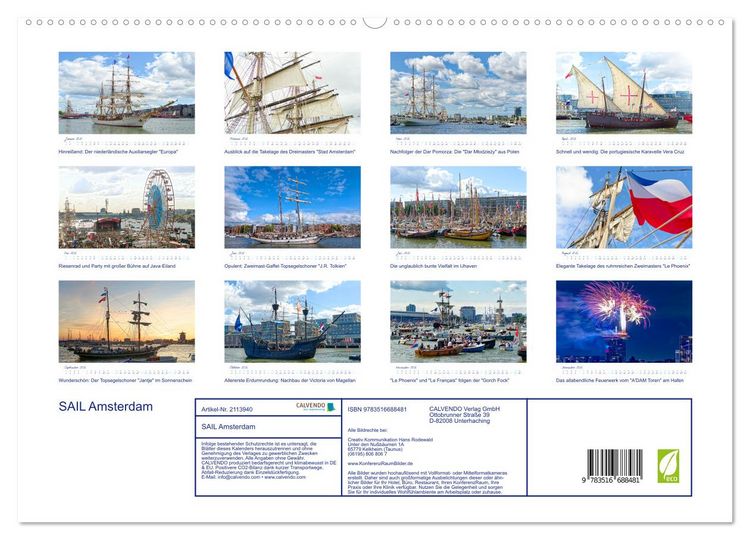 Produktbild: SAIL Amsterdam (hochwertiger Premium Wandkalender 2026 DIN A2 quer), Kunstdruck in Hochglanz