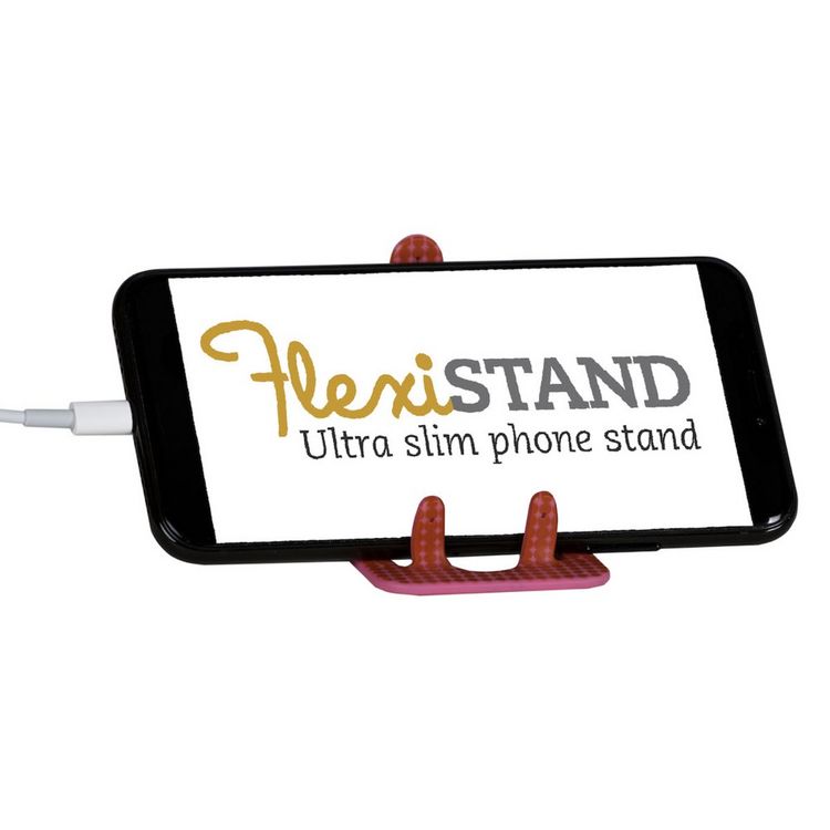 Produktbild: Flexistand (Pink Dots) - flexibler Handyaufsteller - f&uuml;r alle Handys und Mini-Tablets - superflach - stufenlos verstellbar - hochkant und quer - passt in jede Hosentasche