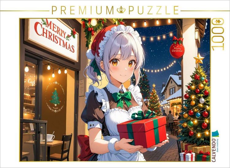 Produktbild: CALVENDO Puzzle Anime Weihnachten Maid mit Geschenk - Kawaii Weihnachtsbild | 1000 Teile Lege-Gr&ouml;&szlig;e 64x48cm Foto-Puzzle f&uuml;r gl&uuml;ckliche Stunden