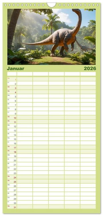 Produktbild: Familienplaner 2026 - Eine Reise in die Vergangenheit - Entdeckung der Tierwelt mit 5 Spalten (Wandkalender, 21 x 45 cm) CALVENDO