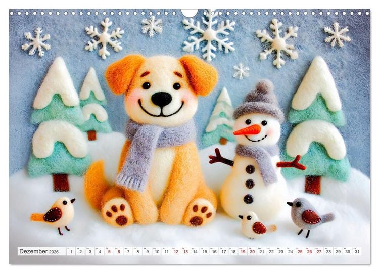 Produktbild: Niedliche Filzhunde - Liebevolle Ideen aus Filz und Wolle (Wandkalender 2026 DIN A3 quer), CALVENDO Monatskalender