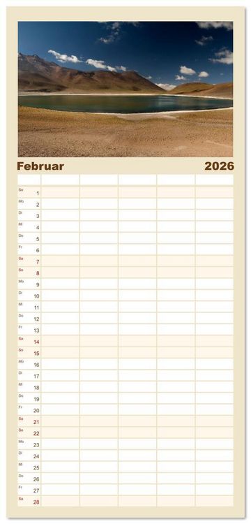 Produktbild: Familienplaner 2026 - Die Farben der Anden - Argentinien und Chile mit 5 Spalten (Wandkalender, 21 x 45 cm) CALVENDO