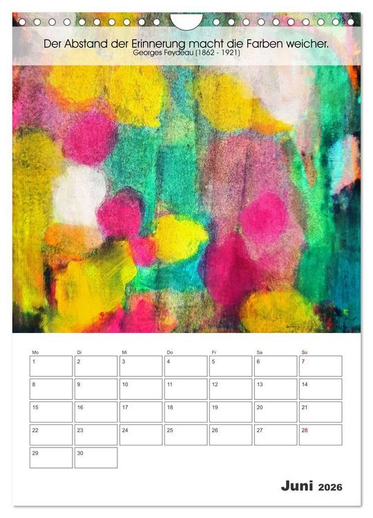 Produktbild: Farbenleuchten - Abstrakte Gouachemalerei mit Zitaten &uuml;ber die Farben (Wandkalender 2026 DIN A4 hoch), CALVENDO Monatskalender