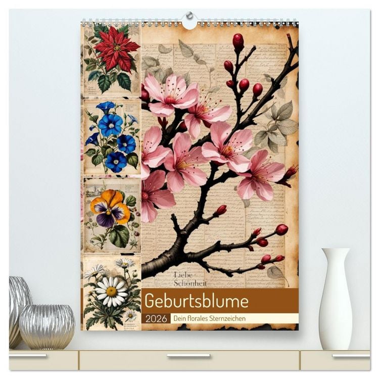 Produktbild: Geburtsblume, dein florales Sternzeichen (hochwertiger Premium Wandkalender 2026 DIN A2 hoch), Kunstdruck in Hochglanz
