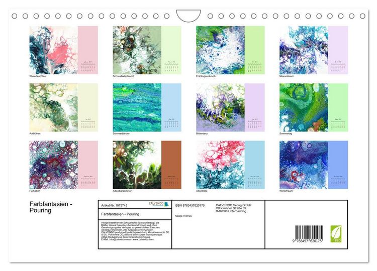 Produktbild: Farbfantasien - Pouring (Wandkalender 2026 DIN A4 quer), CALVENDO Monatskalender