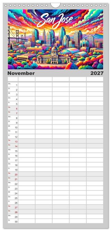 Produktbild: Familienplaner 2027 - Stadtansichten der USA in Tusche mit 5 Spalten (Wandkalender, 21 x 45 cm) CALVENDO