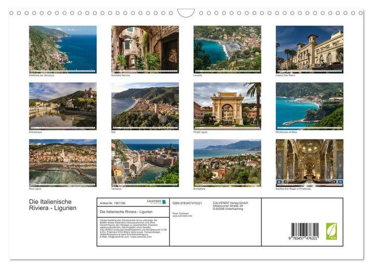 Produktbild: Die Italienische Riviera - Ligurien (Wandkalender 2026 DIN A3 quer), CALVENDO Monatskalender