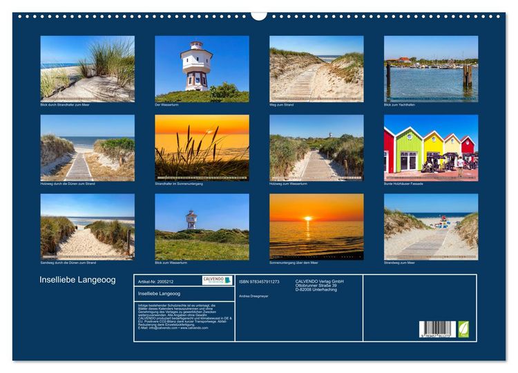 Produktbild: Inselliebe Langeoog (Wandkalender 2026 DIN A2 quer), CALVENDO Monatskalender