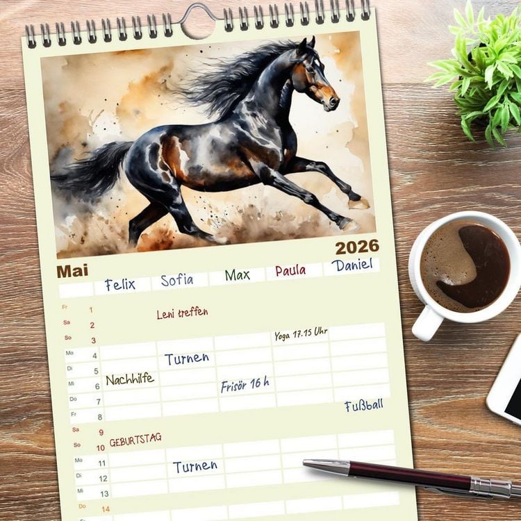 Produktbild: Familienplaner 2026 - Elegant und anmutig mit 5 Spalten (Wandkalender, 21 x 45 cm) CALVENDO