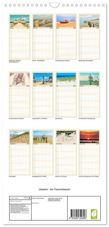 Produktbild: Familienplaner 2027 - Usedom - ein Traumreiseziel mit 5 Spalten (Wandkalender, 21 x 45 cm) CALVENDO