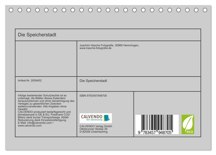 Produktbild: Die Speicherstadt (Tischkalender 2026 DIN A5 quer), CALVENDO Monatskalender