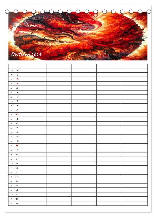 Produktbild: Pouring Art Familienplaner - Durch das Jahr mit KI-kreierter Pouring Kunst (Tischkalender 2026 DIN A5 hoch), CALVENDO Monatskalender