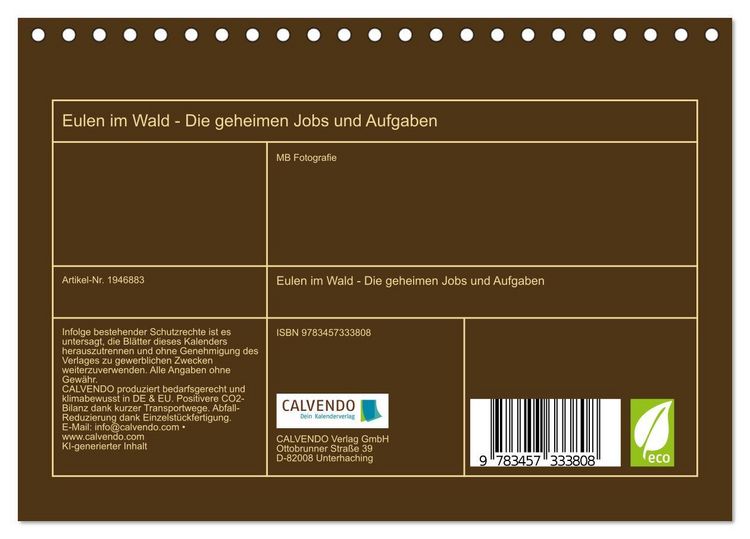 Produktbild: Eulen im Wald - Die geheimen Jobs und Aufgaben (Tischkalender 2026 DIN A5 quer), CALVENDO Monatskalender