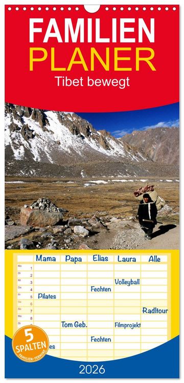 Produktbild: Familienplaner 2026 - Tibet bewegt mit 5 Spalten (Wandkalender, 21 x 45 cm) CALVENDO