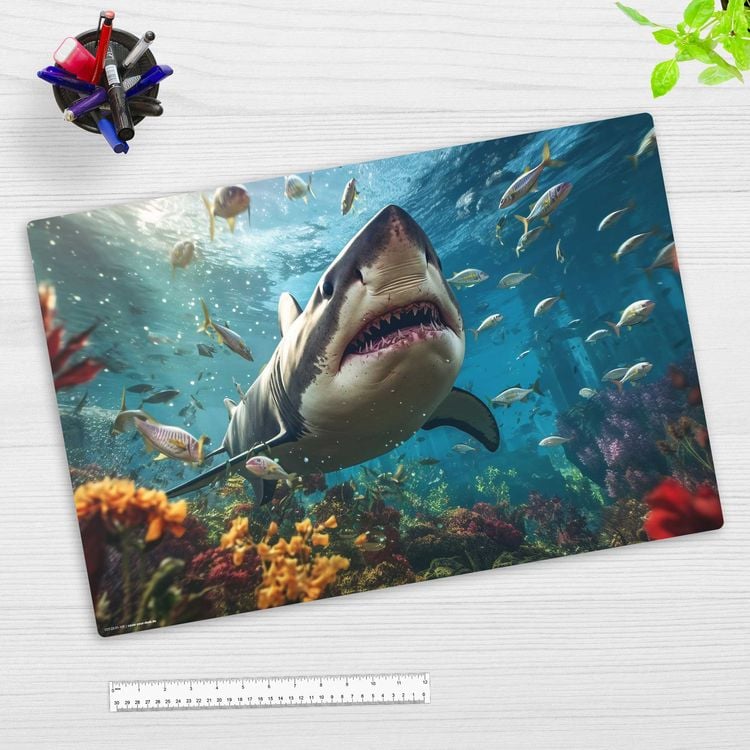 Produktbild: Cover-your-desk Schreibtischunterlage f&uuml;r Kinder Hai im Meer, aus hochwertigem Vinyl , 60 x 40 cm