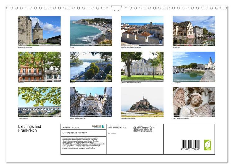 Produktbild: Lieblingsland Frankreich (Wandkalender 2026 DIN A3 quer), CALVENDO Monatskalender