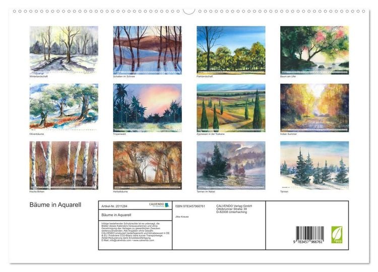 Produktbild: B&auml;ume in Aquarell (hochwertiger Premium Wandkalender 2026 DIN A2 quer), Kunstdruck in Hochglanz