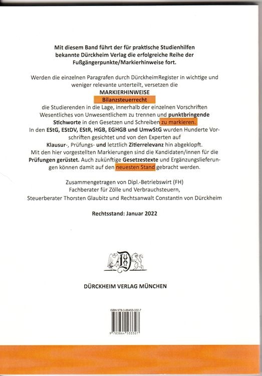 BILANZSTEUERRECHT Dürckheim-Markierhinweise/Fußgängerpunkte für das Steuerberaterexamen: Dürckheim'sche Markierhinweise