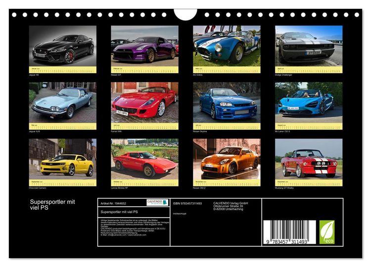 Produktbild: Supersportler mit viel PS (Wandkalender 2026 DIN A4 quer), CALVENDO Monatskalender