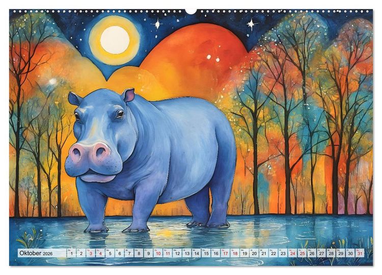 Produktbild: Hippos bekennen Farbe - kunterbunter Nilpferdspa&szlig; (Wandkalender 2026 DIN A2 quer), CALVENDO Monatskalender