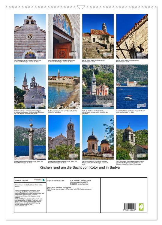 Produktbild: Kirchen rund um die Bucht von Kotor und in Budva (Wandkalender 2027 DIN A2 hoch), CALVENDO Monatskalender