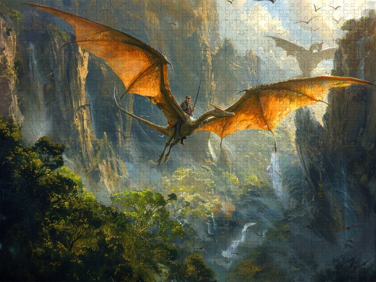 Produktbild: CALVENDO Puzzle Patrouille - Mann fliegt auf einem Dinosaurier | 1000 Teile Lege-Gr&ouml;&szlig;e 64x48cm Foto-Puzzle f&uuml;r gl&uuml;ckliche Stunden