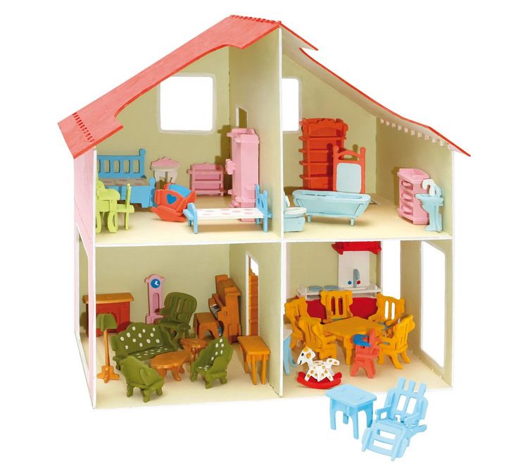 Produktbild: PEBARO 880 - Puppenhaus Holzbausatz mit M&ouml;beln, 11+241 Teile, Holzkonstruktion zum Zusammenstecken