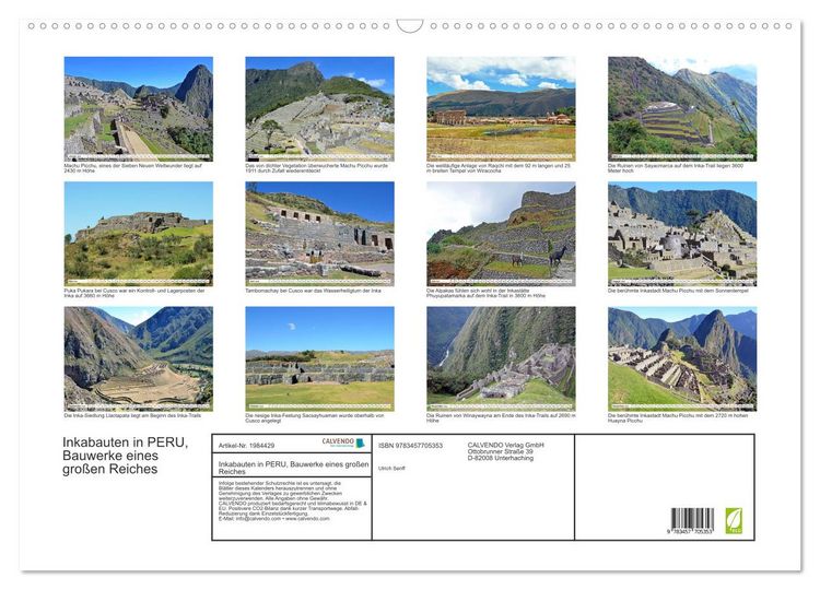 Produktbild: Inkabauten in PERU, Bauwerke eines gro&szlig;en Reiches (Wandkalender 2026 DIN A2 quer), CALVENDO Monatskalender
