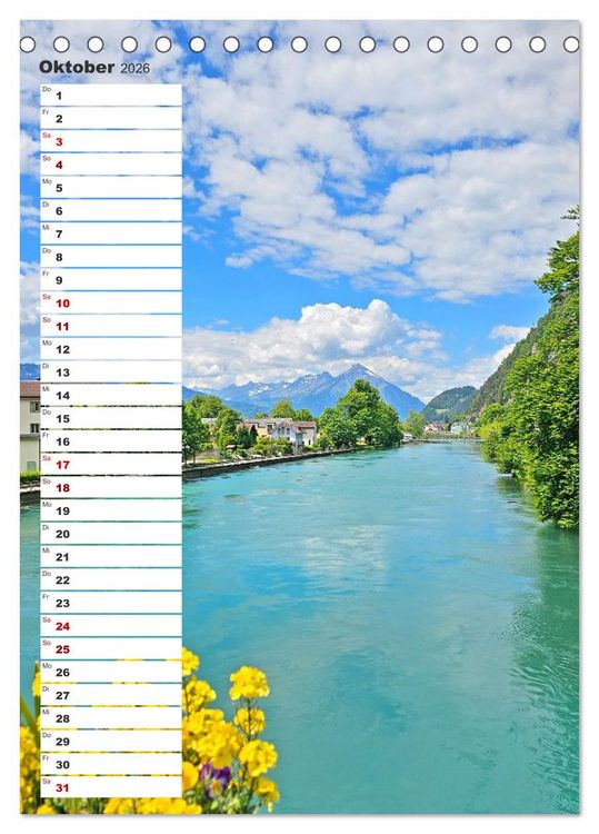 Produktbild: Schweizer Ansichten - Berge, Fl&uuml;sse und Seen in der Schweiz (Tischkalender 2026 DIN A5 hoch), CALVENDO Monatskalender
