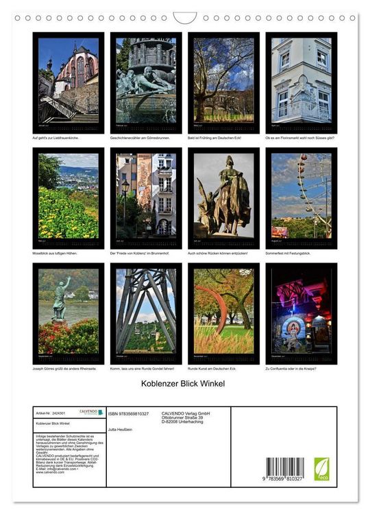 Produktbild: Koblenzer Blick Winkel (Wandkalender 2027 DIN A3 hoch), CALVENDO Monatskalender