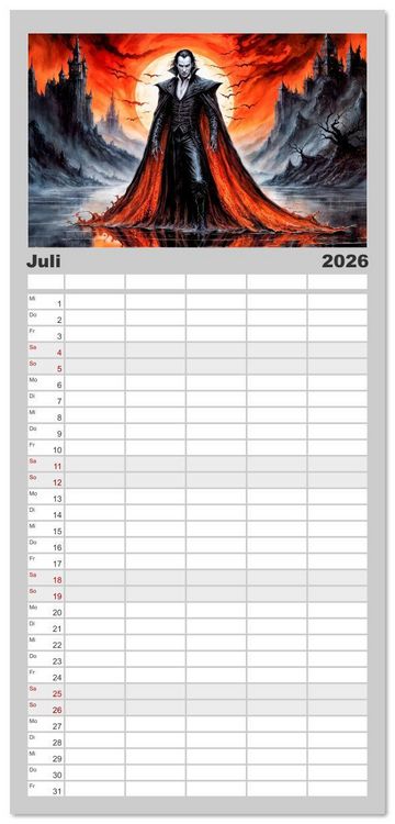 Produktbild: Familienplaner 2026 - Finsternis der Vampire - Mystischer d&uuml;sterer Fantasy Kalender mit 5 Spalten (Wandkalender, 21 x 45 cm) CALVENDO