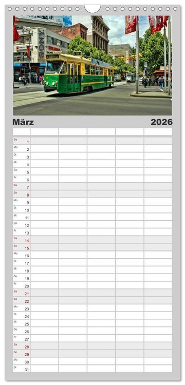 Produktbild: Familienplaner 2026 - Durch die Welt mit der Stra&szlig;enbahn mit 5 Spalten (Wandkalender, 21 x 45 cm) CALVENDO