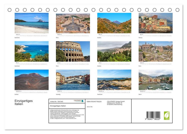 Produktbild: Einzigartiges Italien (Tischkalender 2026 DIN A5 quer), CALVENDO Monatskalender