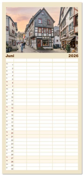 Produktbild: Familienplaner 2026 - Monschau Impressionen mit 5 Spalten (Wandkalender, 21 x 45 cm) CALVENDO
