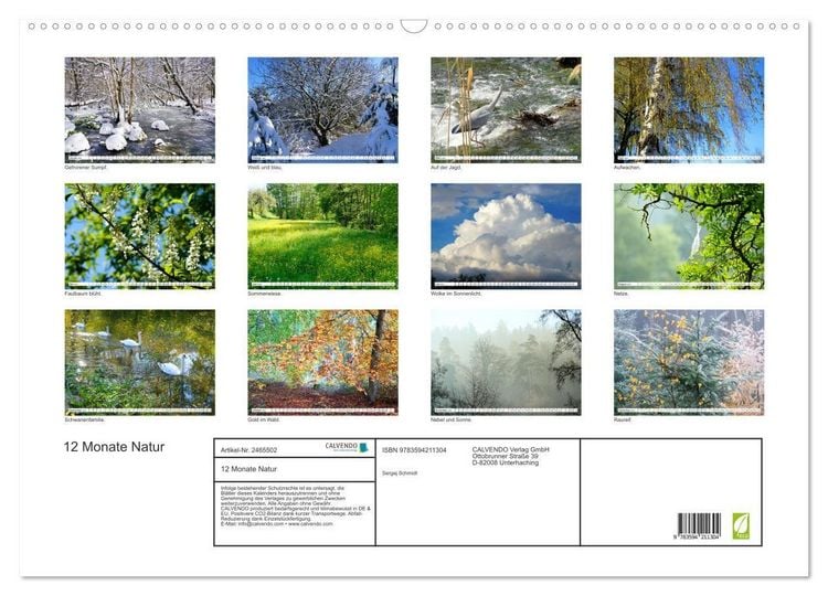 Produktbild: 12 Monate Natur (Wandkalender 2027 DIN A2 quer), CALVENDO Monatskalender