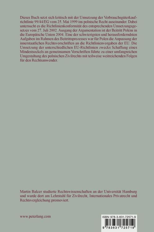 Produktbild: Die Umsetzung der europ&auml;ischen Verbrauchsg&uuml;terkaufrichtlinie in Polen