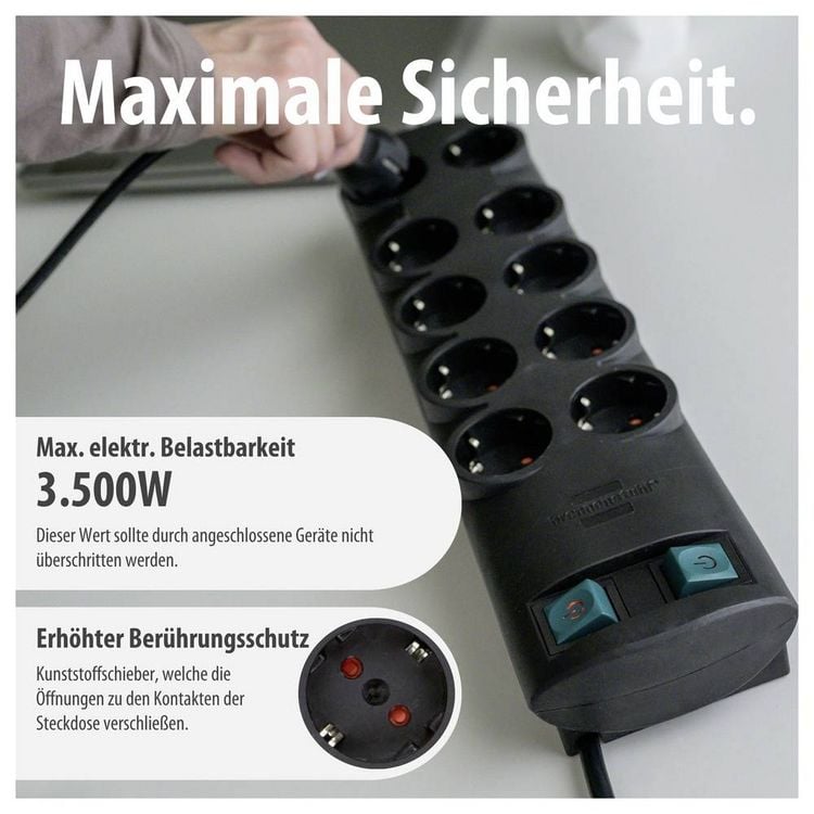 Produktbild: Brennenstuhl 1153300120 Steckdosenleiste mit Schalter 10fach Schwarz Schutzkontakt 1 St.