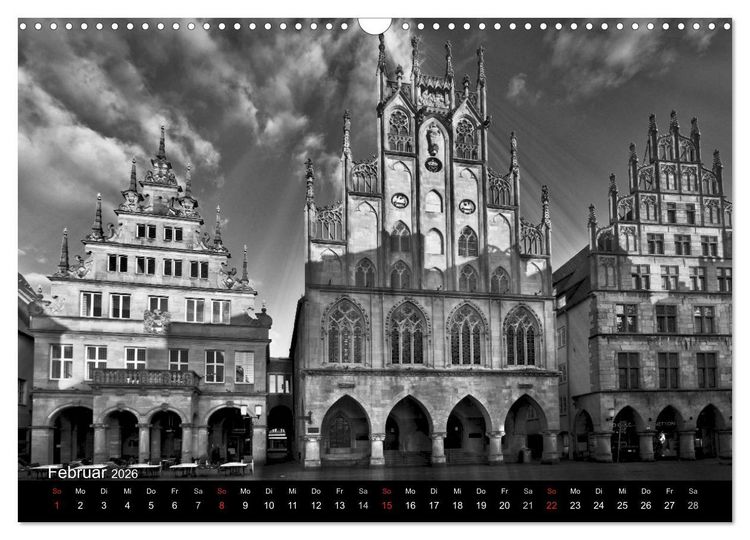 Produktbild: M&uuml;nster in schwarz-wei&szlig; gesehen (Wandkalender 2026 DIN A3 quer), CALVENDO Monatskalender