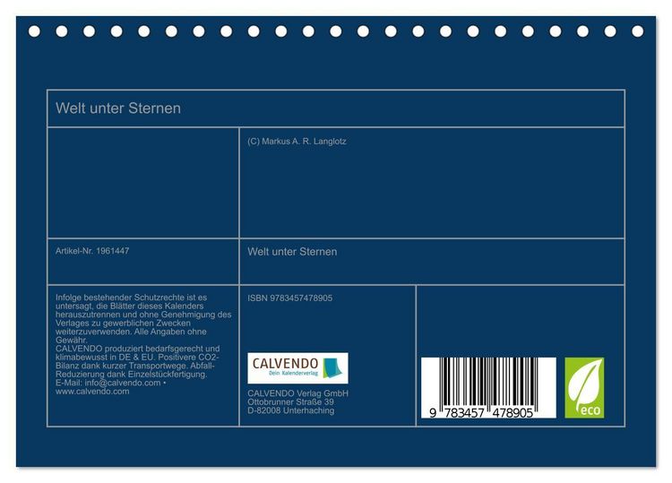 Produktbild: Welt unter Sternen (Tischkalender 2026 DIN A5 quer), CALVENDO Monatskalender