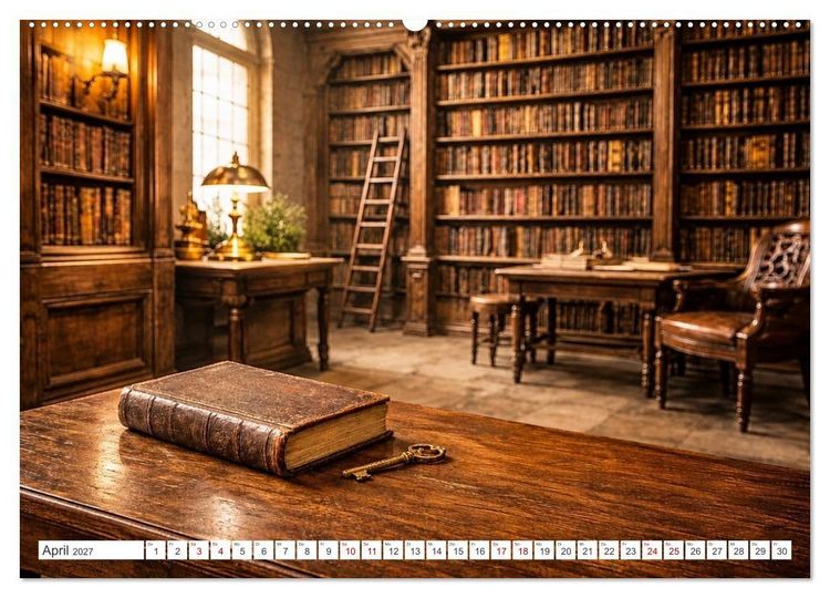 Produktbild: Zwischen Holz und Seiten - Vintage Bibliotheken (Wandkalender 2027 DIN A2 quer), CALVENDO Monatskalender
