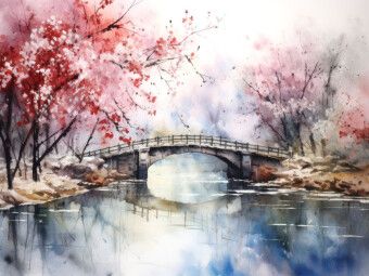 Produktbild: CALVENDO Puzzle Br&uuml;cke unter bl&uuml;henden B&auml;umen | 1000 Teile Lege-Gr&ouml;&szlig;e 64x48cm Foto-Puzzle f&uuml;r gl&uuml;ckliche Stunden