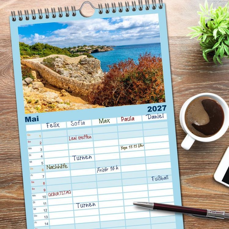 Produktbild: Familienplaner 2027 - Mallorcas Ostk&uuml;sten-Momente mit 5 Spalten (Wandkalender, 21 x 45 cm) CALVENDO