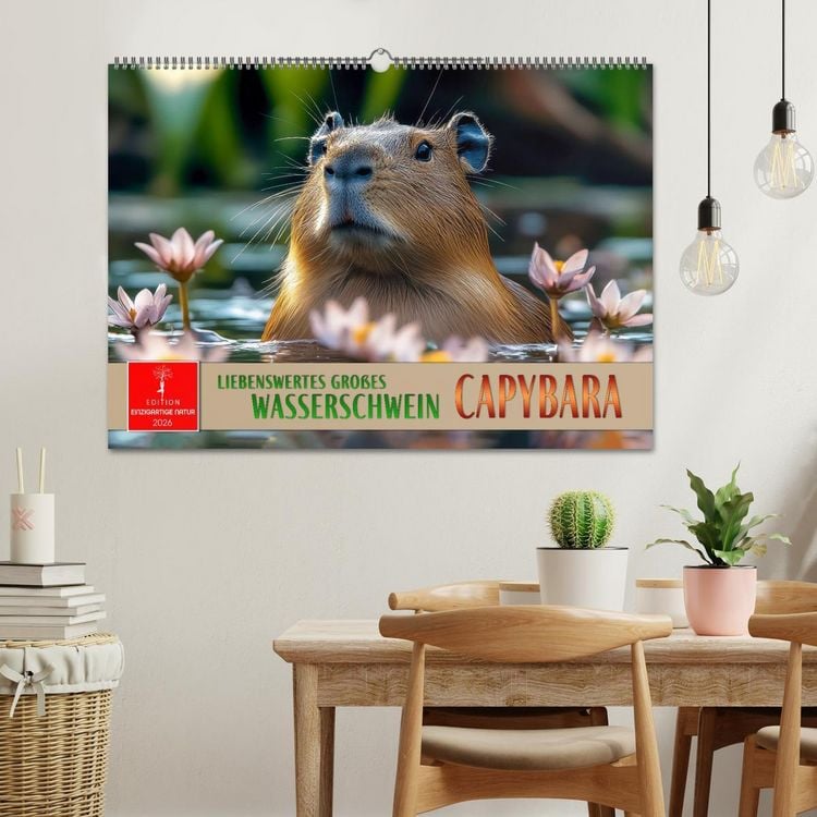 Produktbild: Capybara - liebenswertes gro&szlig;es Wasserschwein (Wandkalender 2026 DIN A2 quer), CALVENDO Monatskalender