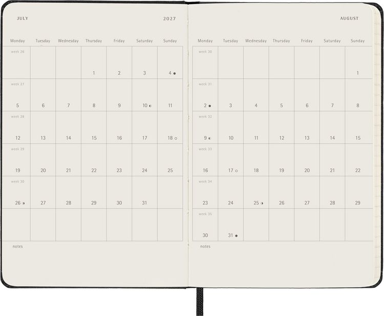 Produktbild: Moleskine 12 Monate Wochenkalender 2027, Pocket/A6, 1 Wo = 2 Seiten, horizontal, fester Einband, Schwarz