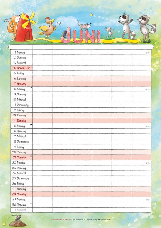 Produktbild: Familienplaner Cartoon 2026 - Familienkalender A3 (29,7x42 cm) - mit 6 Spalten, Ferienterminen (DE/AT/CH) und viel Platz für Notizen - Wandkalender