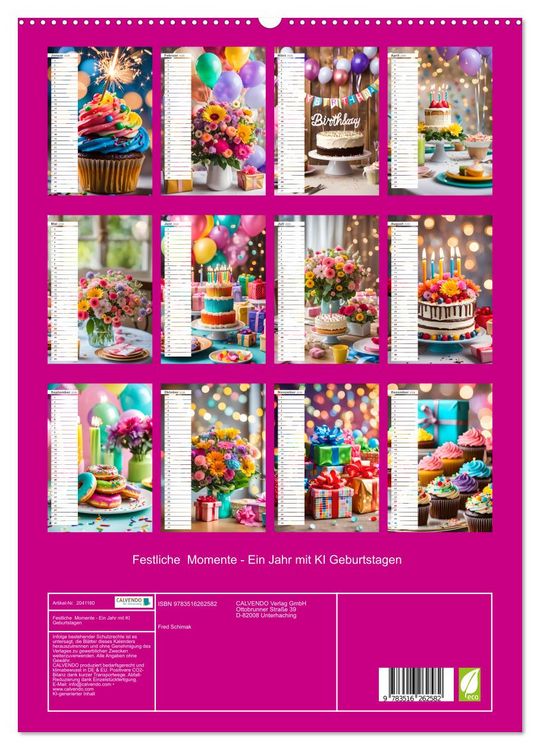 Produktbild: Festliche Momente - Ein Jahr mit KI Geburtstagen (hochwertiger Premium Wandkalender 2026 DIN A2 hoch), Kunstdruck in Hochglanz