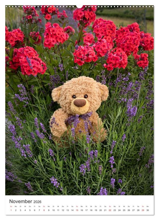 Produktbild: Travelling Teddy liebt Blumen und Bl&uuml;ten (hochwertiger Premium Wandkalender 2026 DIN A2 hoch), Kunstdruck in Hochglanz